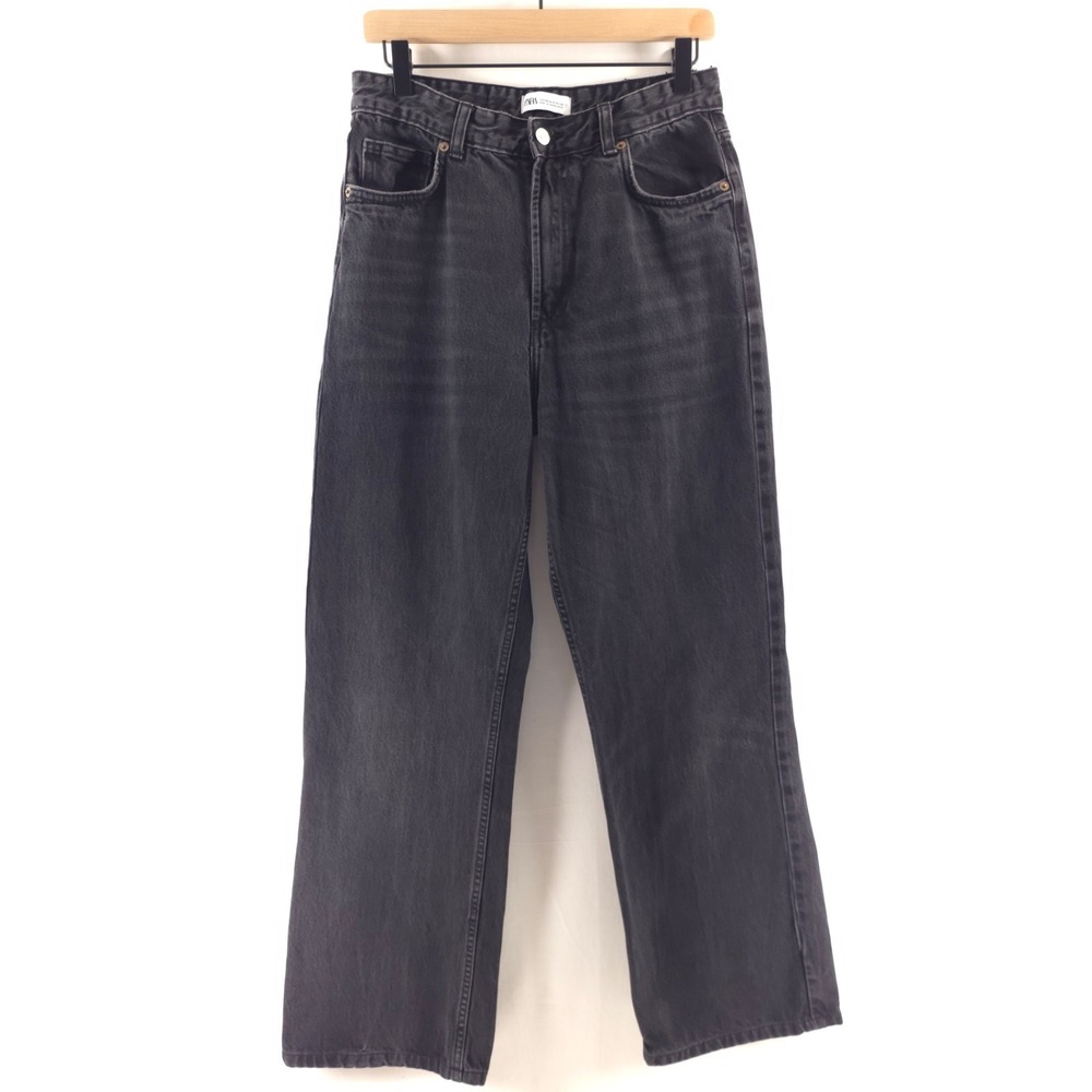 Zara Womens Jeans High Rise Straight Leg Size 8 Faded Black Denim 5-Pocket